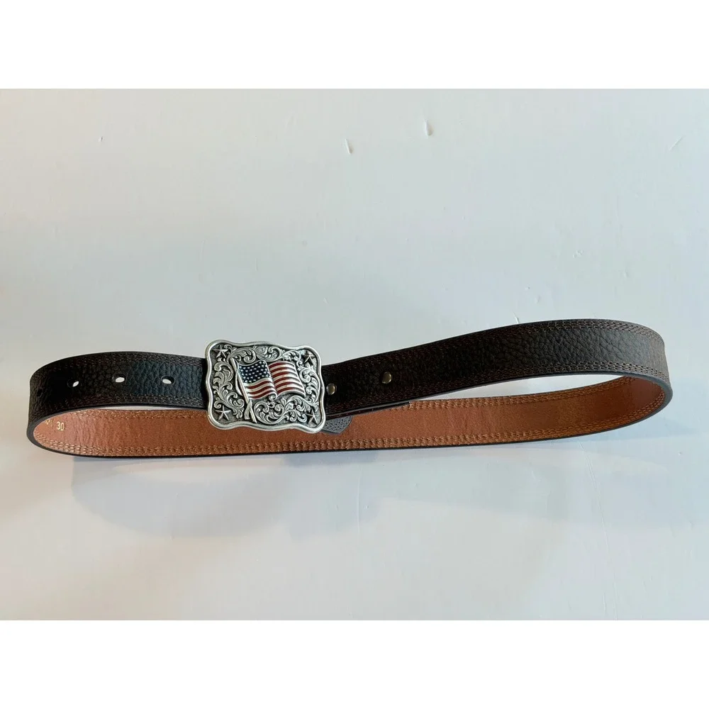 Ariat Mens Brown Leather Western Belt American Flag Buckle A1305802 Size 30
